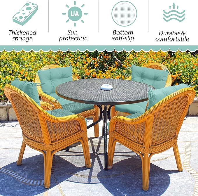 Marsui 2 Pcs Outdoor Indoor High Back Chair Cushions Patio Furniture Tufted Pillow with Ties Water-Resistant Replacement Outdoor Rocking Chair Cushions, 42 x 21 Inches (Light Green,Solid Color)