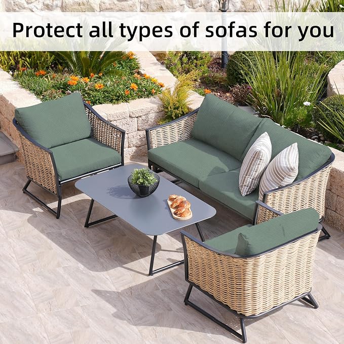 BIETYONE 8Pcs Stretch Patio Cushion Covers,Outdoor Couch Covers Replacement,Outdoor Couch & Sofa Slipcovers,for Patio Furniture Cushion Covers,Washable Reusable Furniture Protector (Cyan,Cover Only)
