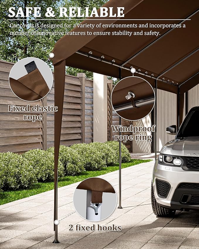 Carport Canopy Replacement Cover 12x20 Heavy Duty Outdoor Portable Car Canopy Oxford Waterproof UV & Tear Resistant Garage Canopy with Ball Bungees (Frame is Not Included)