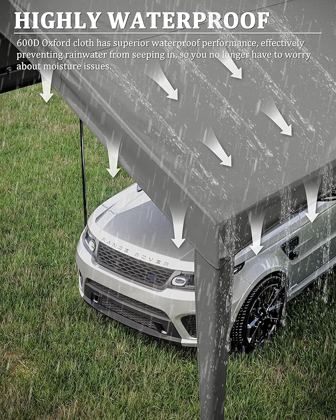 10 X 20 Ft Canopy Replacement Cover Heavy Duty Waterproof UV & Tear Resistant Car Tarp Canopy Tent Garage Top Shelter Oxford Cover with Ball Bungees (Frame is Not Included)