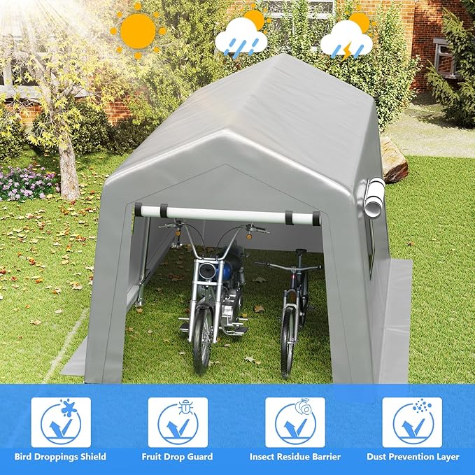 Jocoevol 8x10 ft Carport Heavy Duty Tent with Roll-up Windows, Portable Garage with Galvanized Steel Tubes, Car Canopy All-Season Tarp for Car Boat Truck Motorcycle