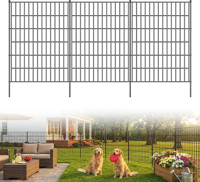 Toolterritary 10 Panels No Dig Decorative Garden Fence, 40in(H) x 25ft(L), Dog Fence Outdoor for Yard - Rustproof Metal Animal Barrier Fencing for Patio, Flower Bed, Ideal for Dogs, Rabbits