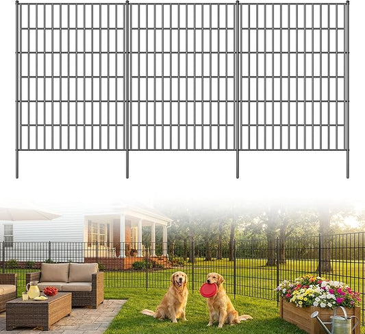 Toolterritary 10 Panels No Dig Decorative Garden Fence, 40in(H) x 25ft(L), Dog Fence Outdoor for Yard - Rustproof Metal Animal Barrier Fencing for Patio, Flower Bed, Ideal for Dogs, Rabbits
