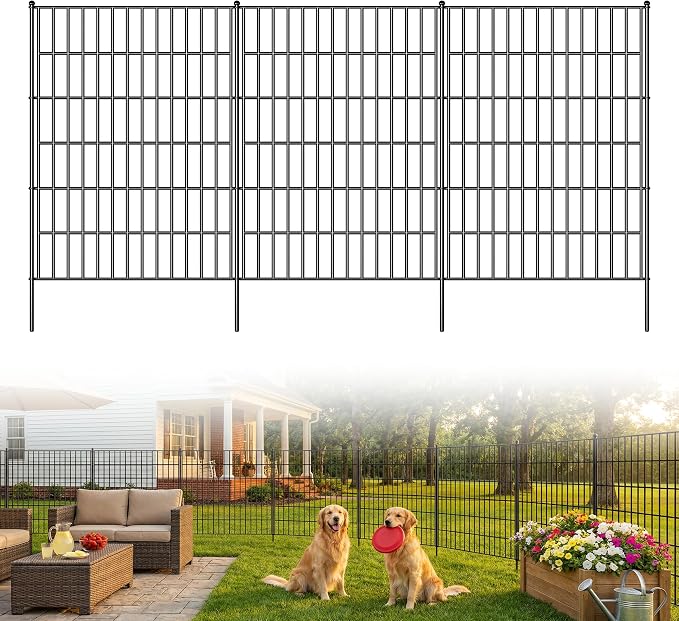 Toolterritary 5 Panels No Dig Decorative Garden Fence, 40in(H) x 12.5ft(L), Dog Fence Outdoor for Yard - Rustproof Metal Animal Barrier Fencing for Patio, Flower Bed, Ideal for Dogs, Rabbits