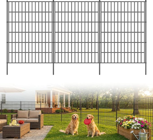 Toolterritary 5 Panels No Dig Decorative Garden Fence, 40in(H) x 12.5ft(L), Dog Fence Outdoor for Yard - Rustproof Metal Animal Barrier Fencing for Patio, Flower Bed, Ideal for Dogs, Rabbits