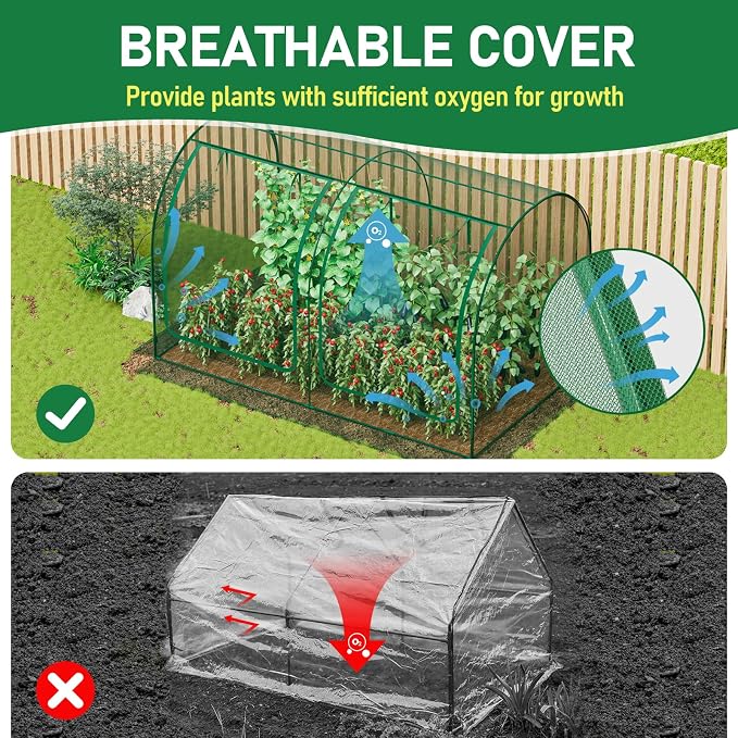 SPECILITE 122x72x72in Garden Plant Netting Mesh Cover for Raised Bed with Roll-up Zipper Door for Vegetables Fruits, Large Tunnel Gardening Net, Green