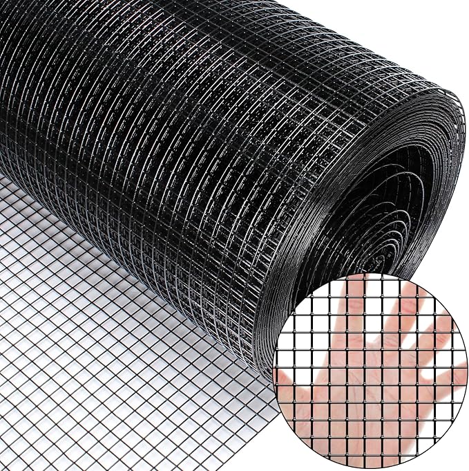 Zevemomo 48" x 50' 1/2inch PVC Hardware Cloth Vinyl Coated Chicken Wire Fence Galvanized Welded Mesh Roll for Home Garden Rabbit Cage, Black-PVC