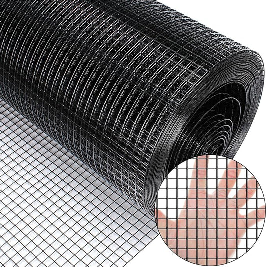 Zevemomo 48" x 50' 1/2inch PVC Hardware Cloth Vinyl Coated Chicken Wire Fence Galvanized Welded Mesh Roll for Home Garden Rabbit Cage, Black-PVC