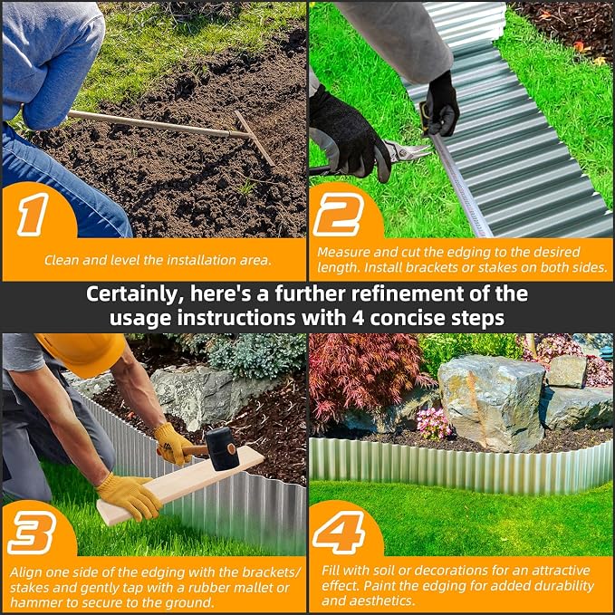LAVEVE Corrugated Metal Garden Edging 12" x 20ft, Landscape Edging Border for Lawn, Flower Bed, Garden Fence, Paver Edging (Silver)