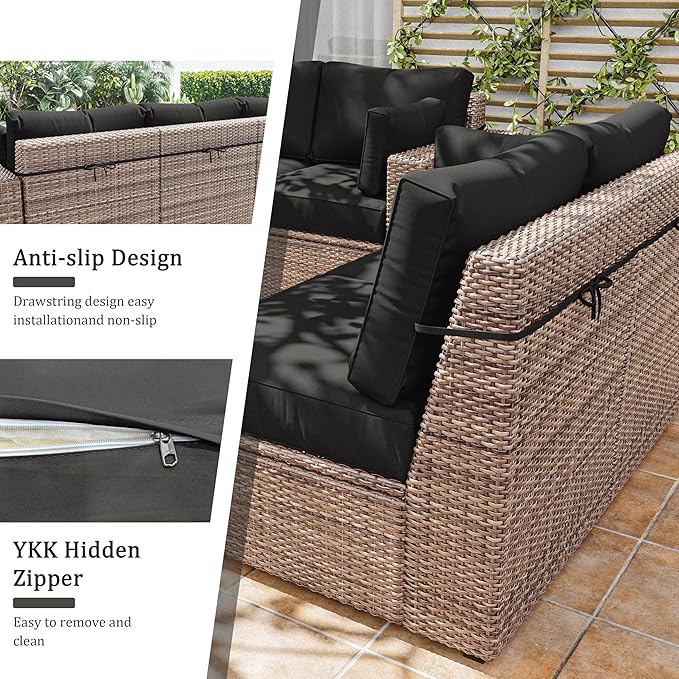 8p Outdoor Cushion Slipcovers Outdoor Patio Cushions Covers Replacement Waterproof with Zipper for 3-Seat Rattan Sofa Patio Furniture Cushion Covers, Covers Only