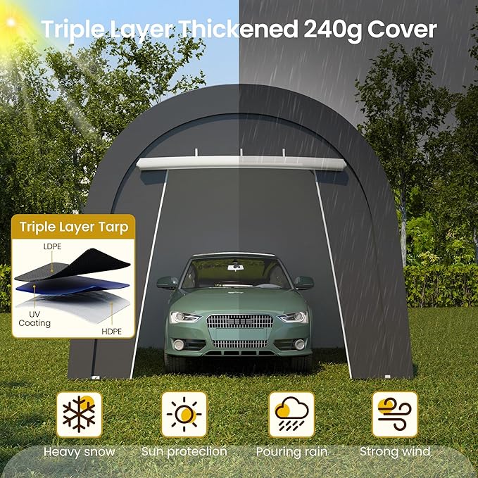 Wisteria Lane Heavy Duty Carport with 4 Cloth Bags, All-Weather Portable Garage with 2 Roll-up Doors, Car Canopy Storage Shelter Shed for Cars, Truck, or Garden Tools, 10' x 15'