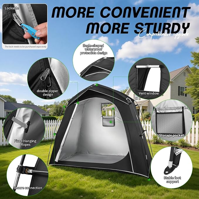 Bike Storage Tent Outdoor, Waterproof Bicycle Shed for 3-4 Bikes, PU4000 210D Oxford, Fiberglass Frame, Rain-Blocking Awning Design, Outdoor Storage for Bikes, Lawn Mower, Garden Tools Black