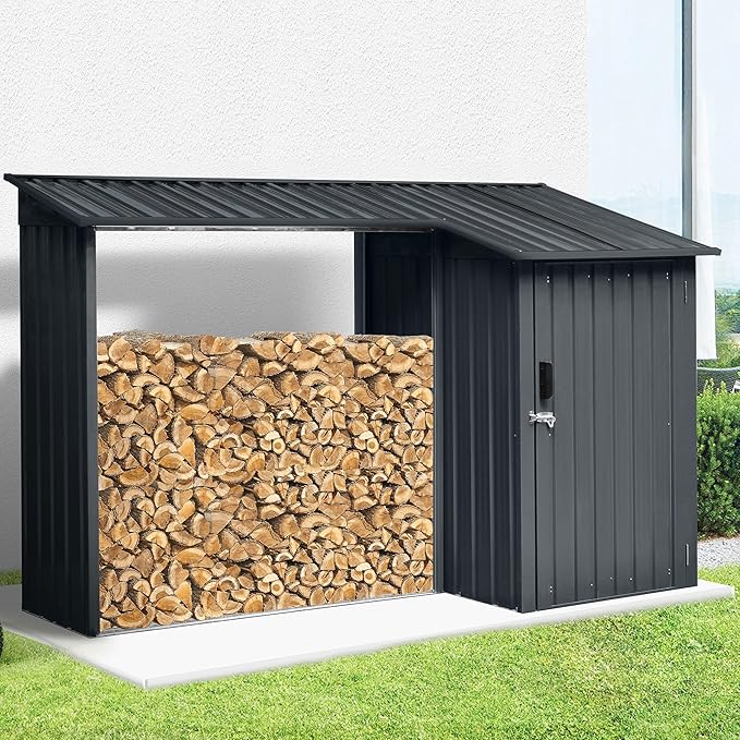 RTS Home Accents Wood Shed with Locker, Graphite Color
