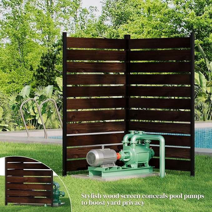61" H x 38" W No Dig Wood Privacy Screen Fence Panel, Outdoor Decorative Privacy Wall, Freestanding Room Divider for Patio Garden, Hide Trash Cans & AC Units (Coffee, 5FT)