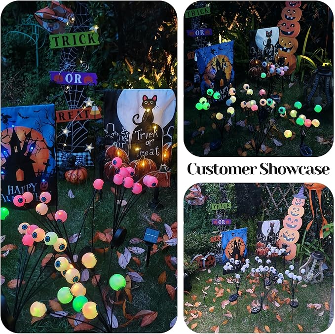 Fansafurn Solar Halloween Eyeball Lights Outdoor, 8 Color-Changing LED Eyes with Stakes, IP65 Waterproof Realistic Swinging Eyeballs, Solar Powered Halloween Decorations for Lawn, Garden, Yard, Porch