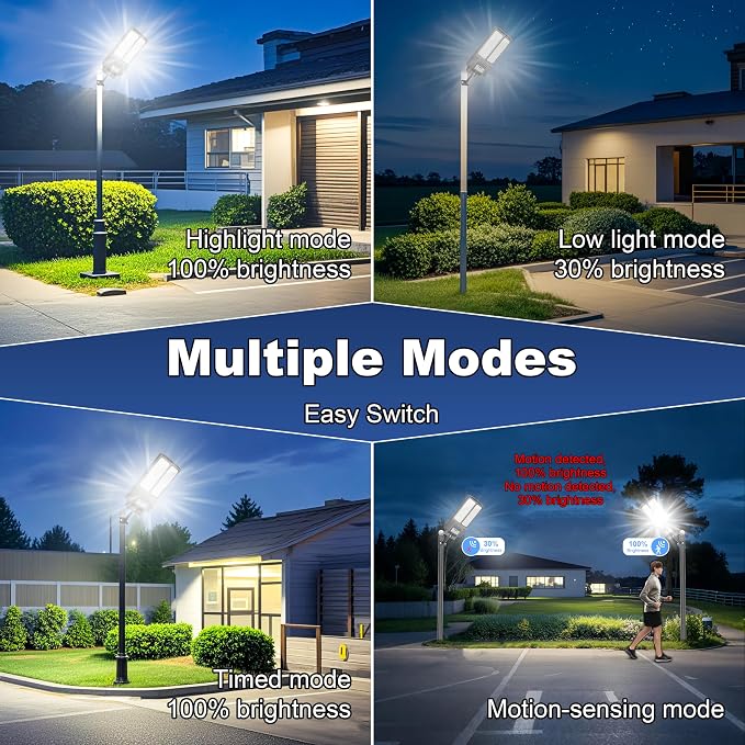 2026 New Solar Street Light, Solar Street Lights Outdoor Waterproof Dusk to Dawn 7000K LED Security Flood Light with Motion Sensor and Remote Control for Pathway, Entryway & Yard