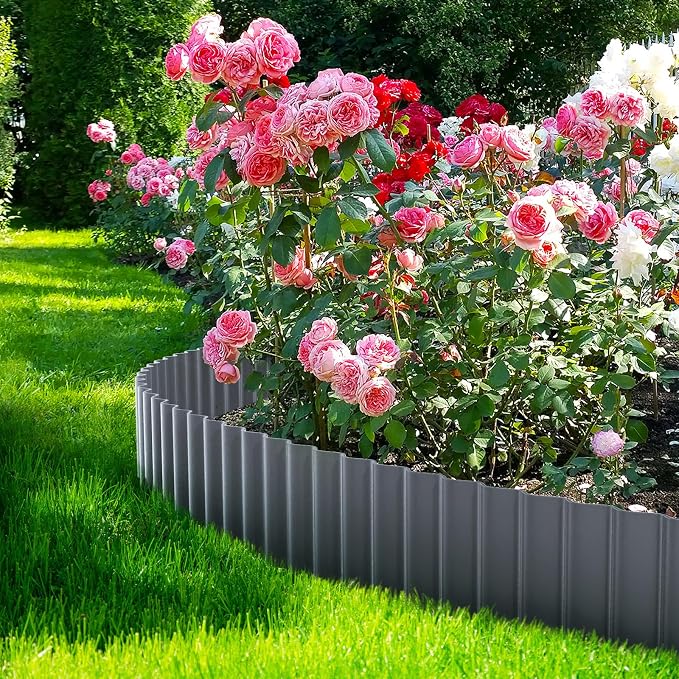 LAVEVE Corrugated Metal Garden Edging 8" x 20Ft, Landscape Edging Border for Lawn, Flower Bed, Garden Fence, Paver Edging (Dark Gray)