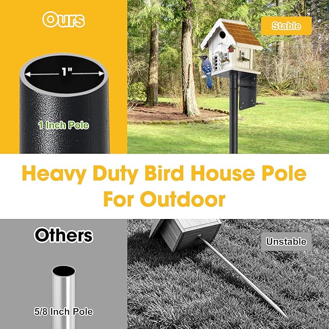 Bird House Pole for Outdoor, 72 Inch Heavy Duty Bird Feeder Pole with 5-Pronged Base, Stand for Backyard Garden Bird Watching,Matte Black,1 Pack (Without Bird House)