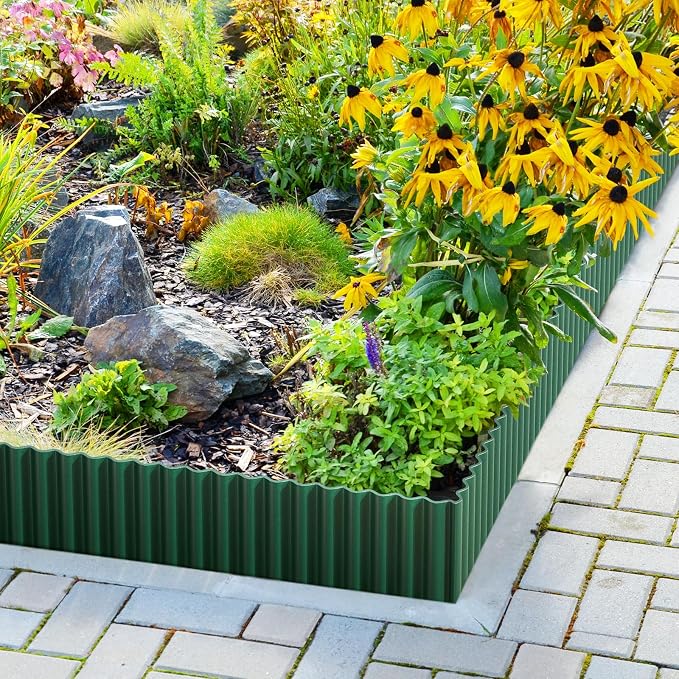 LAVEVE Corrugated Metal Garden Edging 12" x 20Ft, Landscape Edging Border for Lawn, Flower Bed, Garden Fence, Paver Edging (Green)