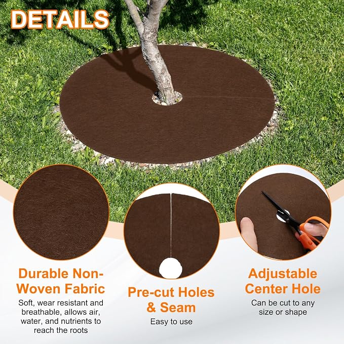 HARFINGTON 8pcs Tree Mulch Ring 12.6 Inch Non-Woven Round Tree Protector Weed Barrier Mat Plant Cover Rings for Weed Grass Control Root Protection, Brown