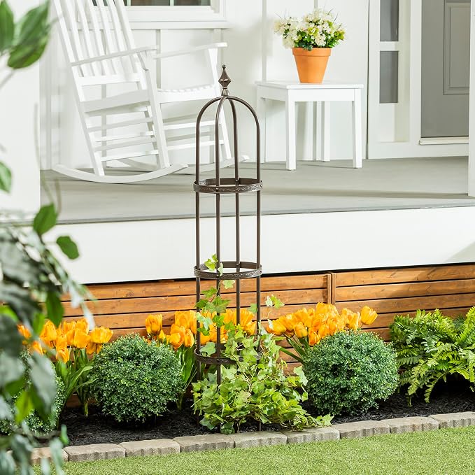 Evergreen 5 ft Garden Trellis for Climbing Plants Vines, Jasmine & Flowers, Rustproof Metal Obelisk Trellises, Outdoor & Indoor Plant Support for Potted Planters (Antique Copper)