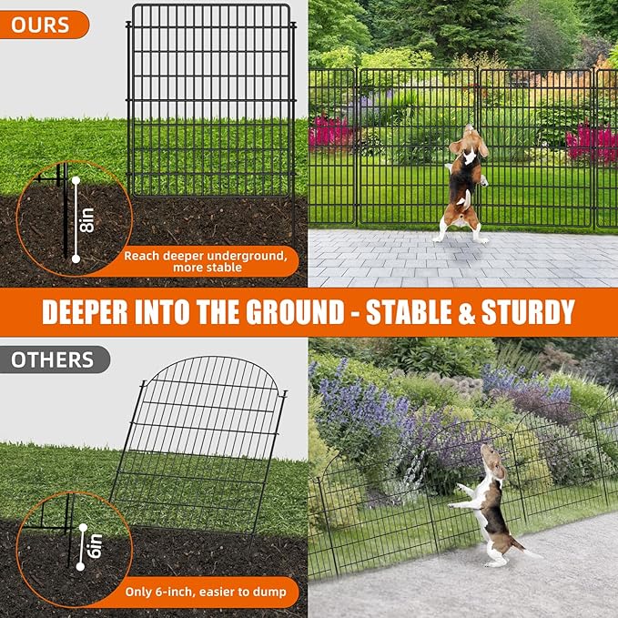10 Panels No Dig Fence with Gate, 40 in(H) X 24 ft(L) Garden Decorative Fence Animal Barrier for Dogs, Rustproof Metal Garden Edging Border for Outdoor, Yard, Patio, Black