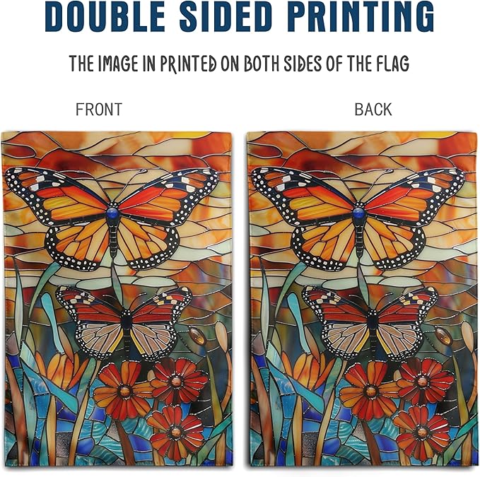 Monarch Butterfly Garden Flags for Outside Fall House Flag 28x40 Double Sided Large Stained Glass Floral Yard Flag Spring Summer Decorative Flags Seasonal Lawn Flags Rustic Outdoor Decor