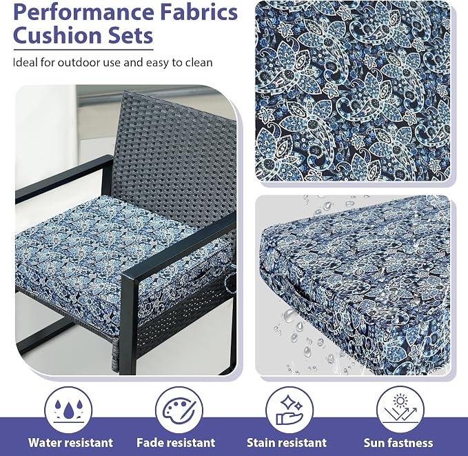 IPYNBAP Outdoor Chair Cushions Set of 4 -Waterproof Outdoor Seat Cushions for Patio Furniture, Patio Chair Cushion with Handle and Ties, Out Door Chair Pads,18.5x16x3-Square, Green Paisley