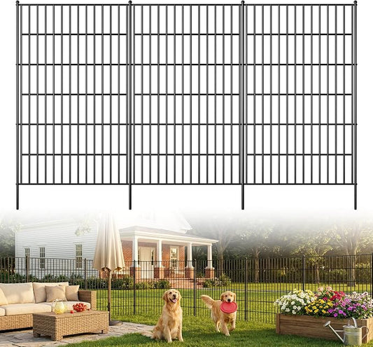 Toolterritary 10 Panels No Dig Decorative Garden Fence, 48in(H) x 25ft(L), Dog Fence Outdoor for Yard - Rustproof Metal Animal Barrier Fencing for Patio, Flower Bed, Ideal for Dogs, Rabbits
