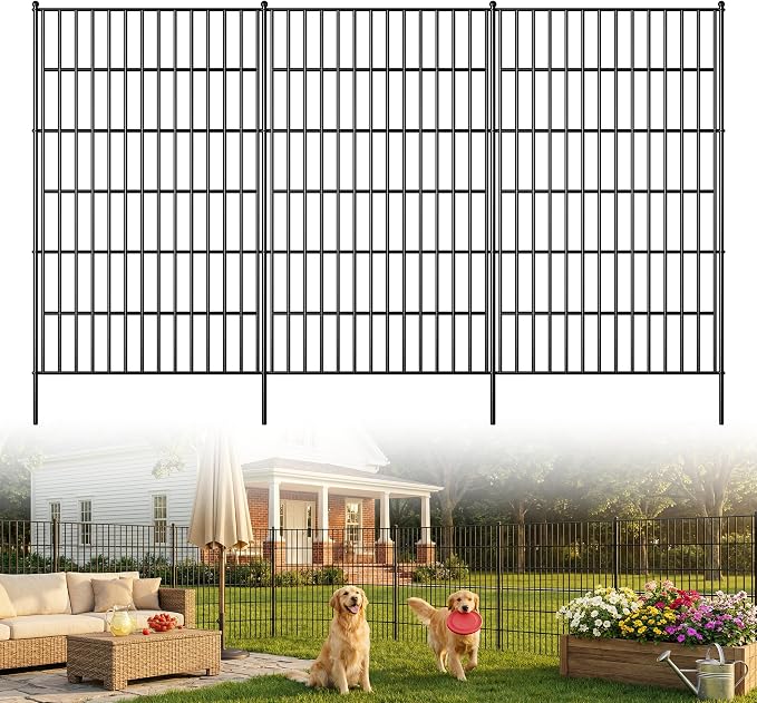 Toolterritary 5 Panels No Dig Decorative Garden Fence, 48in(H) x 12.5ft(L), Dog Fence Outdoor for Yard - Rustproof Metal Animal Barrier Fencing for Patio, Flower Bed, Ideal for Dogs, Rabbits
