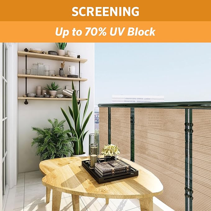 Coolaroo 70% UV Block Prvacy & Screening Fabric - Breathable Fence Cover for Patio, Balcony, Pool, and Play Area, Tear Resistant Windscreen, 6ftx100ft Roll, Sandstone