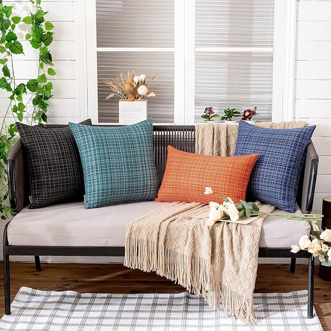MIULEE Outdoor Waterproof Throw Pillow Covers Decorative Farmhouse Water Resistant Cushion Covers for Tent Patio Garden Couch Sofa Pack of 2, 24x24 Inch Black