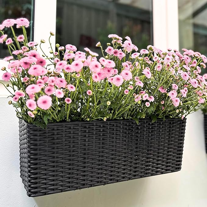 LaLaGreen Outdoor Wall Planters (20 Inch, 4 Pack) Wall Mounted Self Watering System Window Flower Boxes with Bracket, White Rectangular Plant Pot Container Indoor Modern Garden Herb Kitchen Home Decor