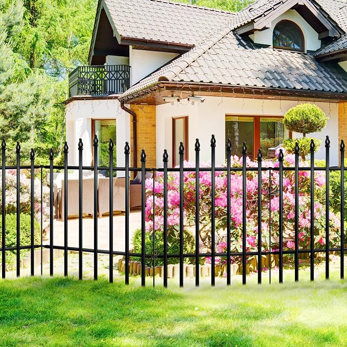 Thealyn Metal Garden Fence Panels 32" H x 24" W (5 Panels, 10 Ft Total) No Digging Decorative Garden Border Fence, Rust-Resistant Black Landscape Edging for Flower Beds, Yard, Patio
