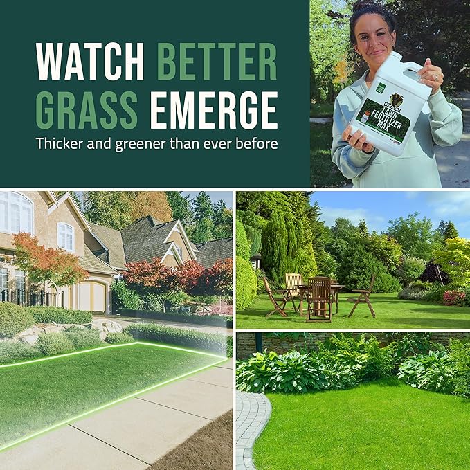PetraMax Liquid Lawn Fertilizer for Lawns Concentrate - Liquid Fertilizer for Lawns, Food for Grass - 16-4-8 High Nitrogen Lush Green Grass, Phosphorus for Strong Roots - Apply Spring & Summer (1 G)