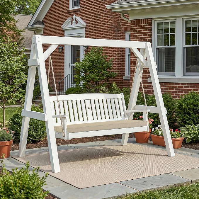 Outdoor Bench Cushion, Water-Resistant & Fade-Resistant, Porch Swing Cushions with Ties, Patio Furniture Seat Pads for Garden Loveseat Settee, Removable Cover Non-Slip Bottom, 42 x 16 Inch, Natural