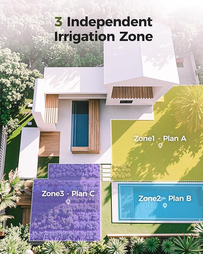 Diivoo Brass 3 Zone Sprinkler Timer, Programmable Hose Timers for Watering 3 Outlet with Large Display, Rain Delay & Manual Mode for Outdoor Automatic Irrigation of Garden, Lawn, Yard