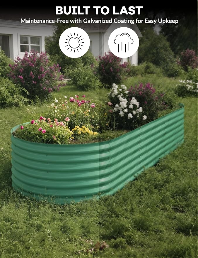 Hipicute 10x4x1.5ft Raised Garden Bed,Galvanized Raised Planter Boxes Outdoor with Easy Assembly, Large Garden Bed for Vegetables, Fruits, Flower,Raised Garden Bed,Green