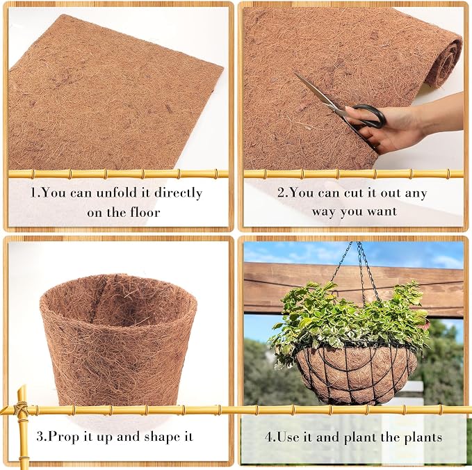 Jetec Coconut Liners for Planters, 12 x 240 Inch Natural Coco Planter Roll Liner for Hanging Basket, Reptile Carpet, Fiber Mat, Garden Decoration, Animal Pet Reptile Pad