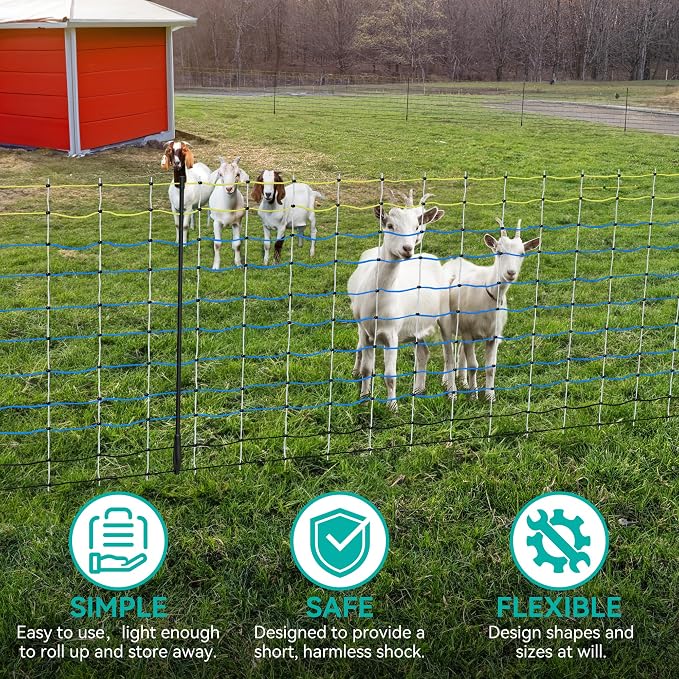 PPOLB Highly Visible Blue Electric Fence Netting, 42.5" H x 164' L, Portable Livestock Nets Mesh for Goats, Sheep, Hogs, Dog, Electric Fencing for Backyards, Homesteaders, Farms Ranches, and Gardens