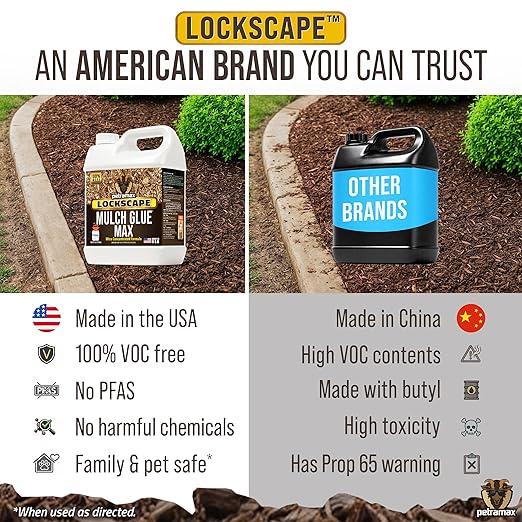 Lockscape Mulch Glue for Landscaping with Sprayer (1 Gal) – Non-Toxic Pet Safe Pine Straw, Rock & Gravel Binder - Weed Barrier, Sticky Mulch Glue Sprayer for Pea Gravel & Landscape Beds