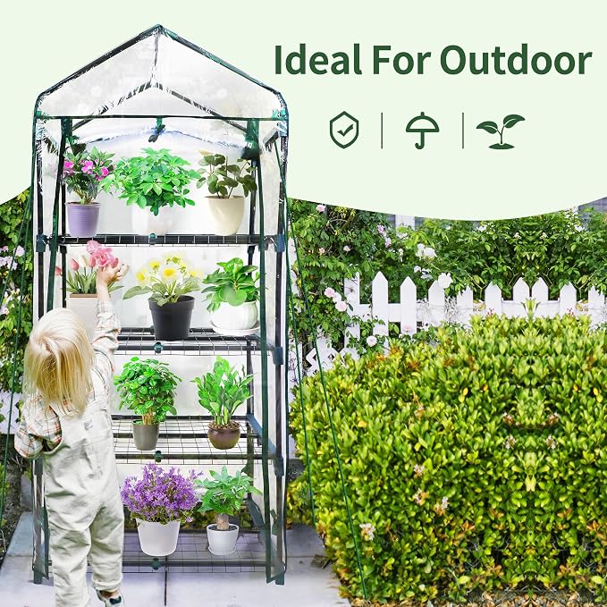 PROWORX 4 Tier Mini Greenhouse for Outdoor Indoor, Waterproof Heavy Duty Small Greenhouses with PVC Cover, Portable Green Houses for Outside Winter Plant Protection, 64'' H x 27'' L x 20'' W
