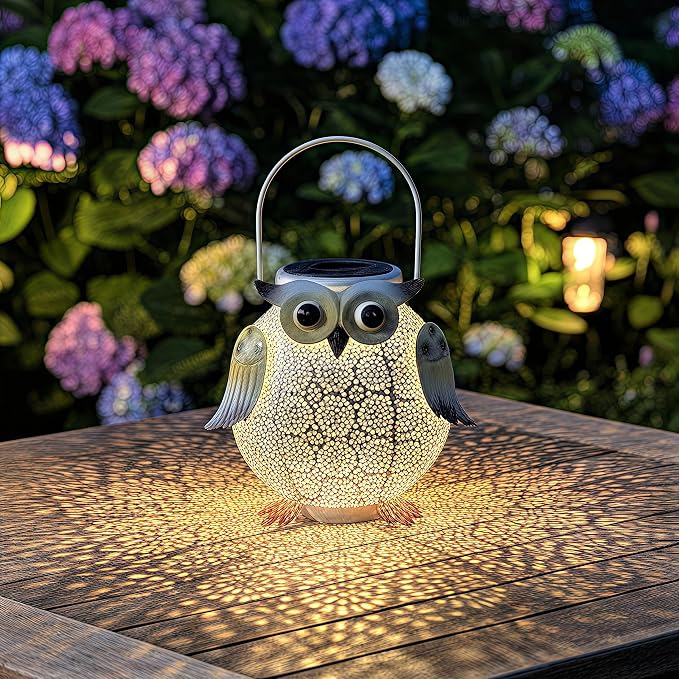 1 Pack Hanging Solar Lanterns - Garden Light Waterproof Metal Decorative Solar Lantern Lights Outdoor for Patio Yard Table Pathway (White owl 1pk)