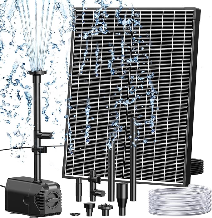 Biling Solar Fountain Pump 20W, 320GPH Submersible Solar Pond Pump with Filtration and Dry Run Protection, 7.5ft Lift, PVC Tubing and Nozzles for DIY Pond Fountain, Waterfall, Outdoor Water Features