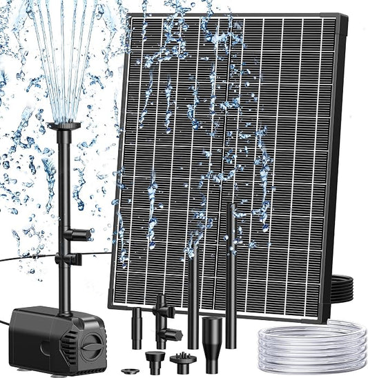 Biling Solar Fountain Pump 20W, 320GPH Submersible Solar Pond Pump with Filtration and Dry Run Protection, 7.5ft Lift, PVC Tubing and Nozzles for DIY Pond Fountain, Waterfall, Outdoor Water Features