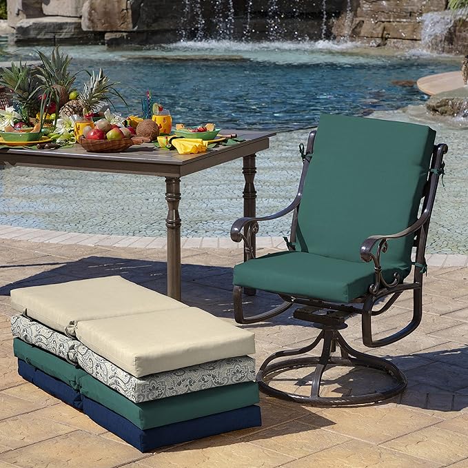 Arden Outdoor Patio Dining Chair Cushion, 20x44, Rain-Proof Seat Pad, Fade-Resistant Outdoor Cushion Peacock Blue Green Texture
