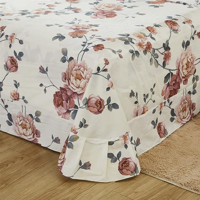 FADFAY Sheets Set Cal King Shabby Beige Floral Bedding Elegant Peony Sheets Set Vintage Flower Bedding Collections 800 Thread Count 100% Egyptian Cotton Deep Pocket Fitted Sheet, 4Pcs-California King