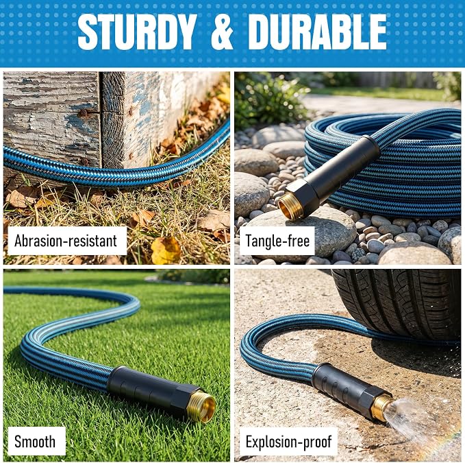 NON-EXPANDABLE Garden Hose 50 ft, Heavy Duty Flexible Water Hose, Kink Resistant Lightweight Hybrid Hose with Durable Fabric Skin, Leakproof Hose Male to Female Fittings