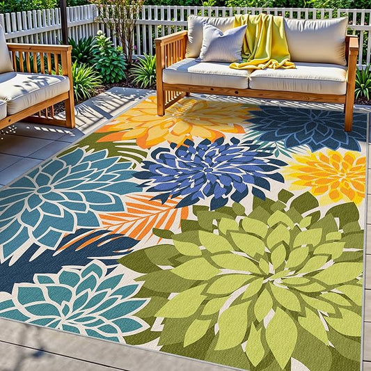 3x5 Washable Rug for Living Room Tropical Botanical Modern Floral Chenille Area Rugs Low Pile Non Slip Carpet for Patio, Bedroom, Laundry, Green