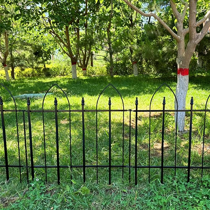 Thealyn Garden Fence 24" W x 24" H (10 Panels, Total 20 ft), Metal Fence Decorative Border Fence, Rustproof Landscape Fencing for Dog, Flower Bed, Yard, Patio, Animal Barrier